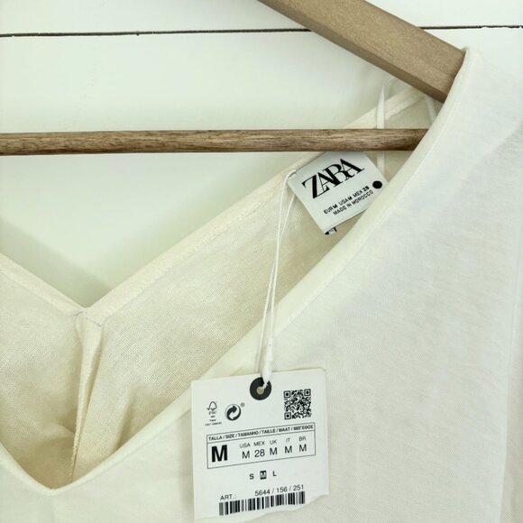 Zara NWT cream colored top with cotton front and linen fabric on back - Picture 2 of 5